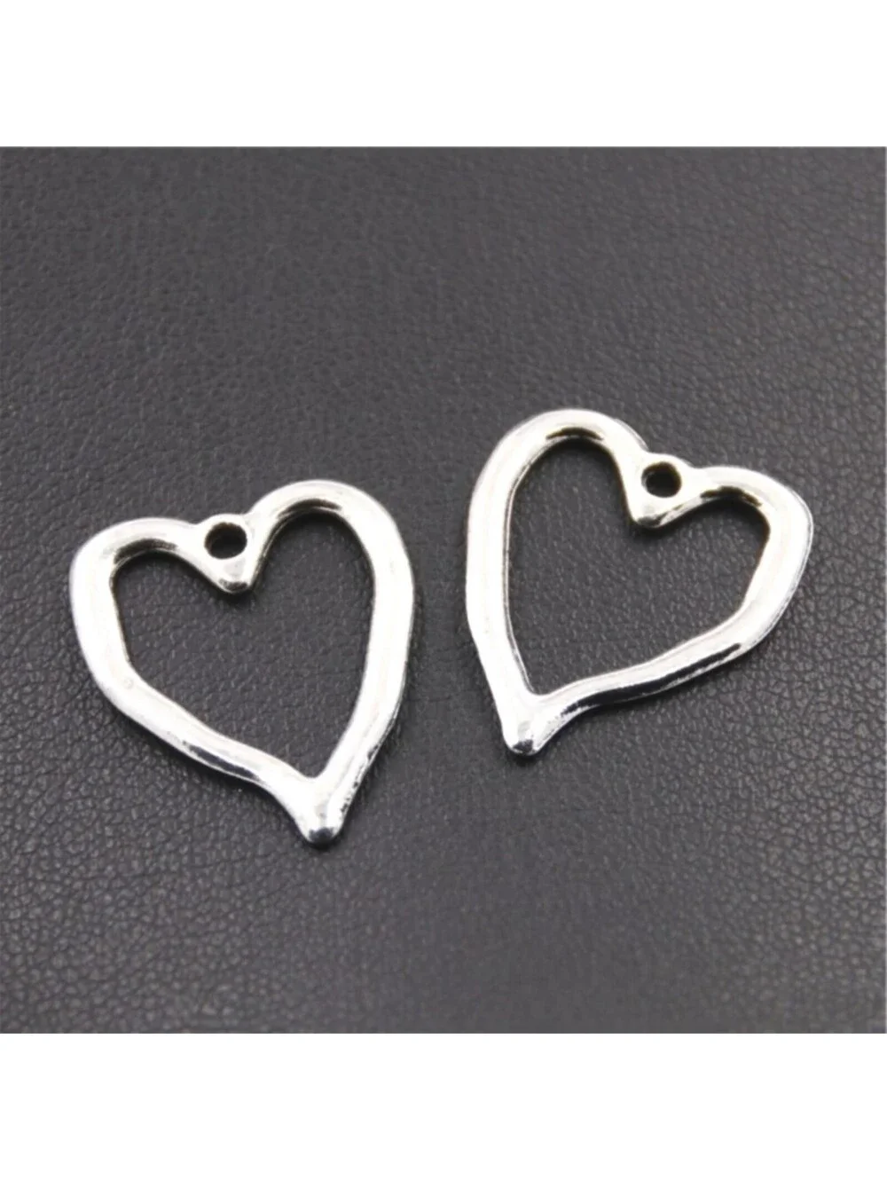 Silver Plated Edgy Asymmetric Modern Open Heart Charms Small Pendants 2pcs